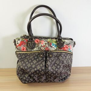 Christian Olivier Bag Brown Shoulder Tote Purse‎ Nylon Floral Monogram Parisian